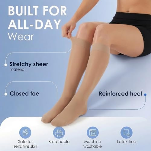 ABSOLUTE SUPPORT Women Sheer Compression Socks 20-30mmHg, Beige, Medium - color: Beige, size: Medium