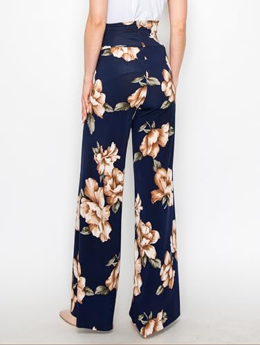 My Bump Women's Maternity Casual Bohemian Damask Palazzo Pants W/Tummy Control - color: Navy, size: Medium