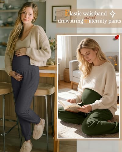3 Pack Womens Maternity Pants Loose Pregnancy Joggers - color: Army Green, Dark Gray, Black, size: X-Large