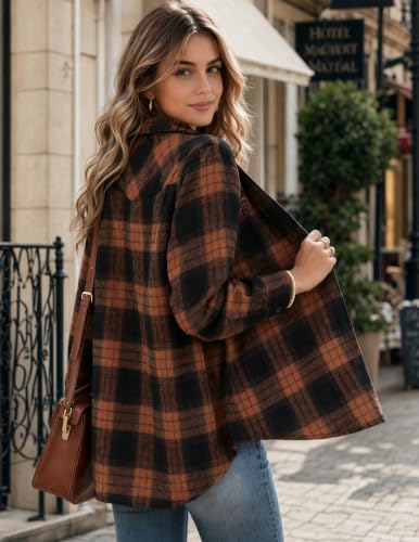 Zeagoo Flannel Shirt Women Plaid Button Down Shackets Long Sleeve Fall Tops - color: A-brown-gz803, size: X-Large
