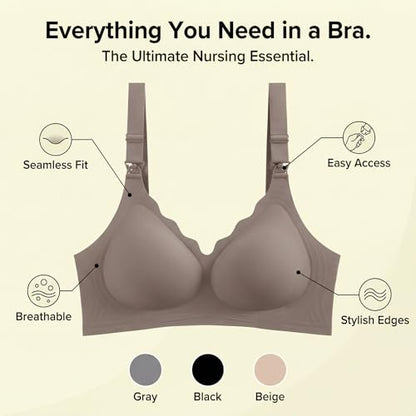 Nursing Bra, Maternity and Pumping Bra for Breastfeeding, Hands-Free Feeding Bra - color: Gray, size: Medium