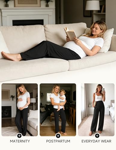 Viscose from Bamboo Maternity Wide Leg Lounge Pajama Pants - color: Black, size: Small