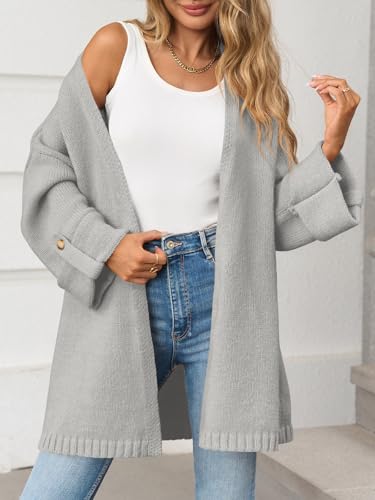 Saodimallsu Womens Oversized Long Cardigan Sweaters Casual Fall Trendy Coat - color: Gray, size: Large