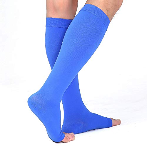 TOFLY 20-30mmHg Open Toe Compression Socks for Women & Men - color: 20-30mmhg Open-toe Blue, size: Medium