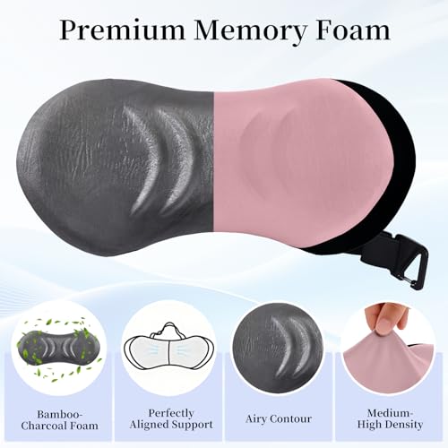 Memory Foam Lumbar Support Pillow for Office Chair and Car - color: A-black With Pink