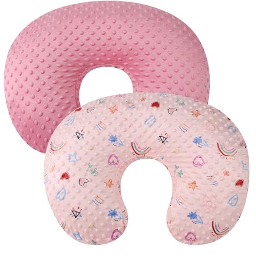 Dot Nursing Pillow Cover Set 2 Pack Compatible with Boppy Pillow - color: Pink & Love