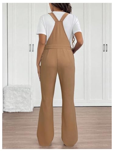 OYOANGLE Women's Maternity Side Button Jumpsuit Sleeveless Overalls - color: Khaki, size: X-Small