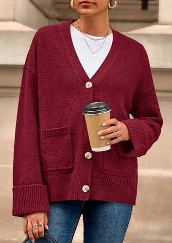 PRETTYGARDEN Women's Winter Oversized Cardigan Sweaters - color: Burgundy, size: XX-Large