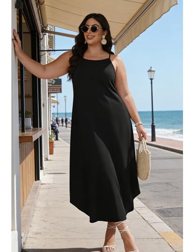 POGTMM Womens Plus Size Dress Boho Sleeveless Maxi Long Halter Sundress - color: Black, size: 4X-Large
