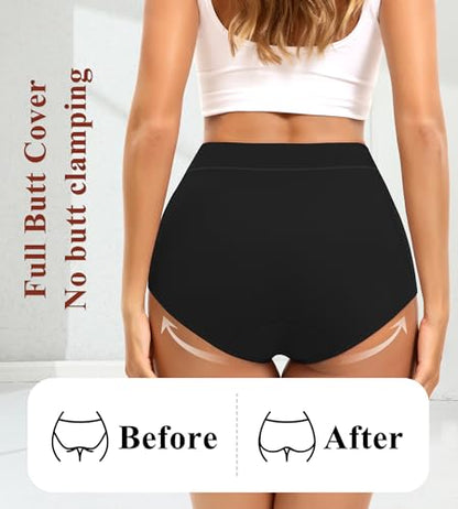 Womens Cotton High Waisted Underwear Comfort Panties 5 Pack Briefs - color: Black-01-5 Pack-c, size: Medium