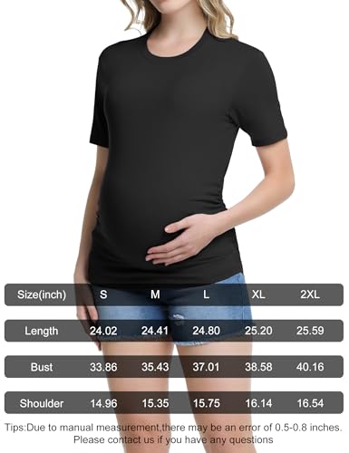 Siimcuzy 1/4 Pack Women's Maternity Shirts Short Sleeve Side Ruched - color: 1 Black 1 White 1 Heather Grey 1 Pink, size: Medium