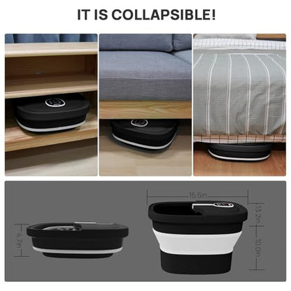 Collapsible Foot Spa Electric Rotary Massage with Heat, Bubble, Remote - color: Black