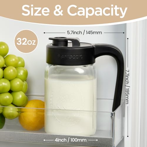 Mason Jar Pitcher, 32 oz (1 quart), Glass Pitcher with Lid - color: Black