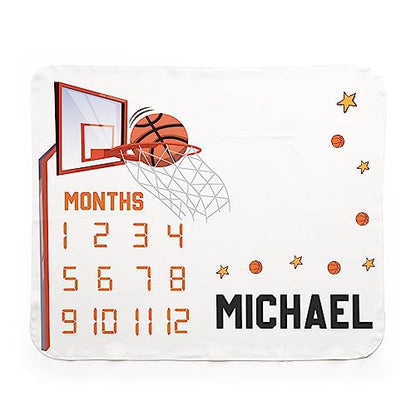 Personalized Baby Milestone Blanket with Basketball Design