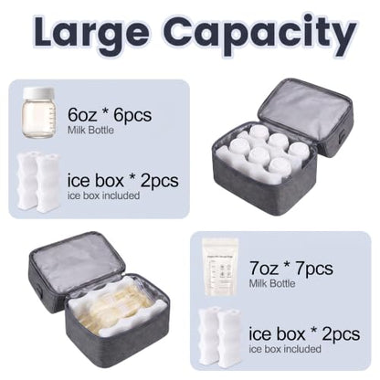 Breast Pump Bag with 2 Ice Packs Insulated Tote with Shoulder Strap - color: Gray