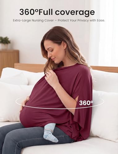 PATPAT Bamboo Viscose Nursing Cover, Breathable Poncho, Burgundy - color: Burgundy