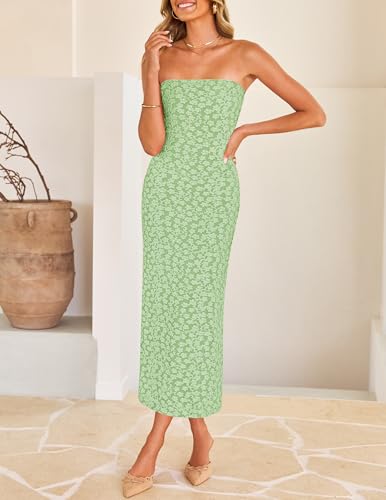 ZESICA Women's Floral Strapless Bodycon Weeding Guest Dress - color: Green, size: Medium