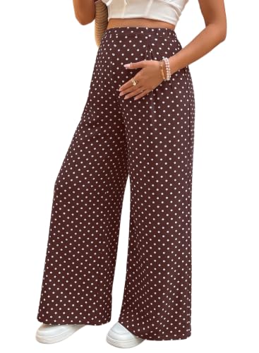BLENCOT Women's Maternity Flowy Pants Polka Dot Pregnancy Trousers - color: Brown, size: Medium