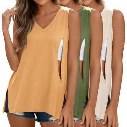3 Pack Womens Maternity Nursing Tank Top - color: Yellow, Green, Cream, size: Large