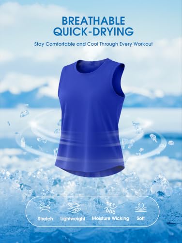 SANTINY Cropped Racerback Workout Tank Top - color: Blue, size: Medium