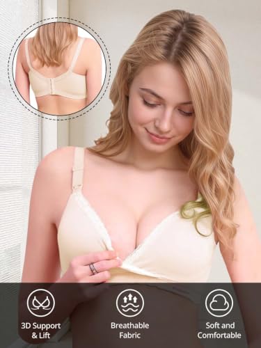 Cross-Front Cotton Nursing Bras - Wireless V Neck Sleep & Lounge Bralette, Comfy Wirefree Pregnancy & Breastfeeding Bra - color: Beige, size: Small