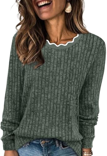 WIHOLL Womens Long Sleeve Shirts Lightweight Tunic Fall Top Sweaters 2026 - color: 02-green, size: Medium