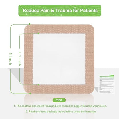 NeuHeils Silicone Foam Dressing with Border 6x6 Inch, 5 Pack for Bed Sores - size: 6''x6'' (Pack of 5)