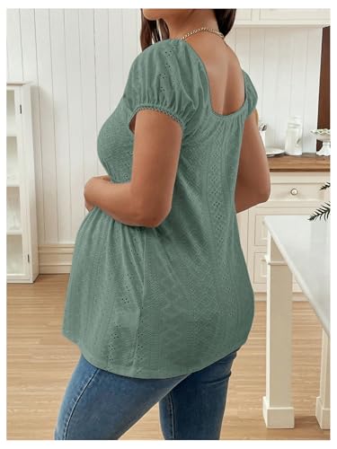 MakeMeChic Women's Maternity Blouse Tops Cute Shirt White Babydoll Tops - color: Green, size: Large