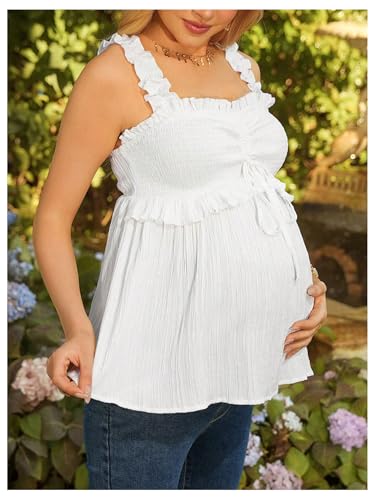 MakeMeChic Women's Maternity Tank Tops Backless Tie Front Ruffle Pregnancy Boho Peplum Tops - size: Medium