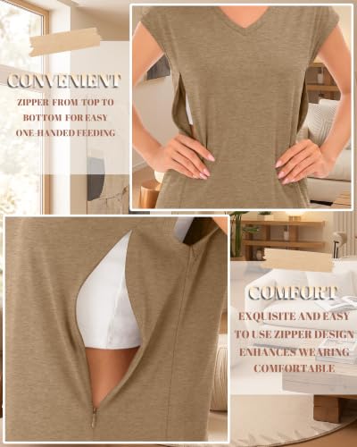 3 Pack Womens Nursing Tops V Neck - color: Light Brown, White, Black, size: XX-Large