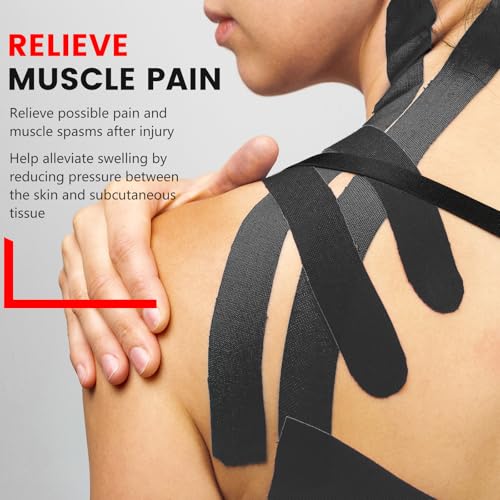 60 Pcs Black Precut Kinesiology Tape Strips, 2in x 10in Kinetic Tape - color: Black