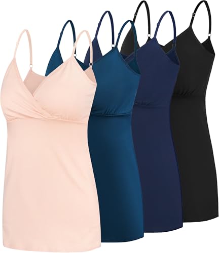 SUIEK 4 Pack Nursing Tank Tops Maternity Cami Cotton Breastfeeding Bralette - color: B-black+navy+nude+atrovirens 4pack, size: Medium