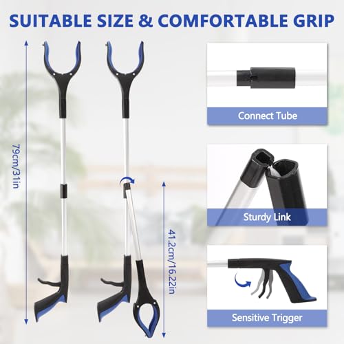 2 Pack Grabber Reacher Tool, 31” Foldable Pickup Tool for Seniors - color: Blue