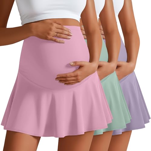 3 Pack Maternity Skirts Tennis Skorts - color: Light Pink, Light Green, Purple, size: Medium