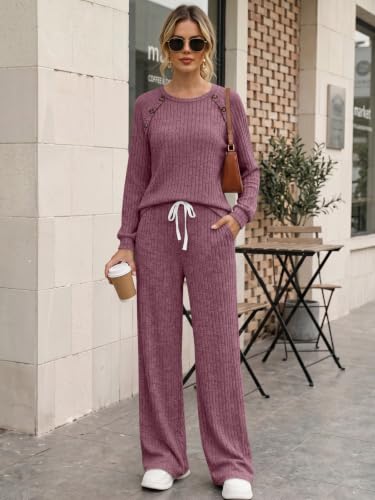 Trendy Queen Women's 2 Piece Lounge Sets 2026 Fall Casual Matching Outfits - color: Burgundy, size: Large
