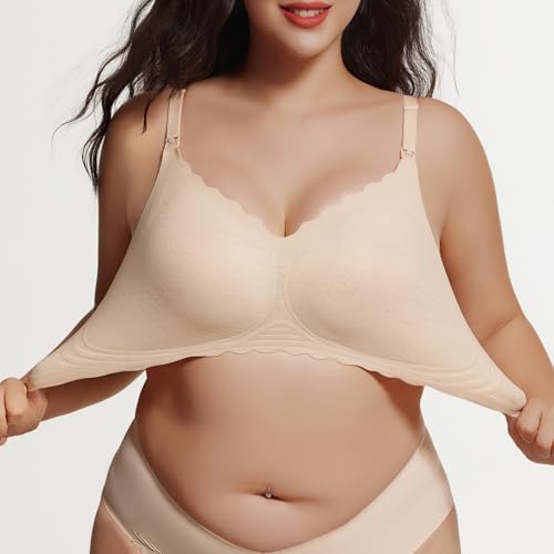 Seamless Maternity Nursing Bra -Adjustable Wide Straps & 3D Lift, Breathable Fabric for Nursing Sleep Bra - color: Nude, size: XX-Large