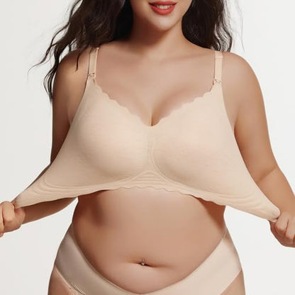 Seamless Maternity Nursing Bra -Adjustable Wide Straps & 3D Lift, Breathable Fabric for Nursing Sleep Bra - color: Nude, size: XX-Large