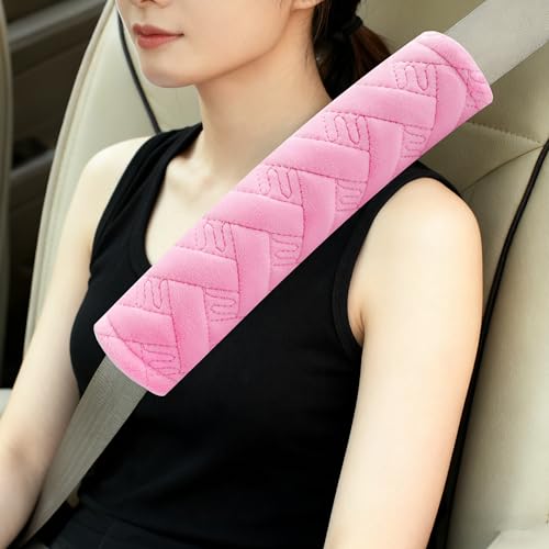 Amooca 2-Pack Braid Pattern Seat Belt Covers Shoulder Pads for Car & Bag - color: Pink