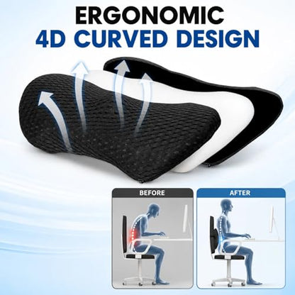 Lumbar Support Pillow - Memory Foam Back Cushion for Chair
