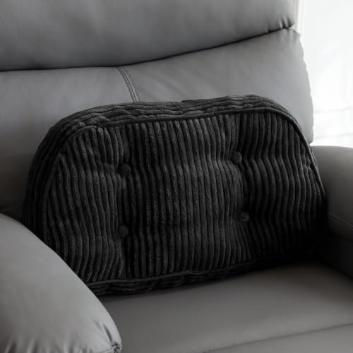 HIGOGOGO Lumbar Support Pillow for Recliner Chair/Accent Chair/Couch/Office Chair, Tufted Corduroy Back Support Cushion for Elderly, Recliner Cushions for Back Rest, Pain Relief, Reading, Black - color: Black, size: Large