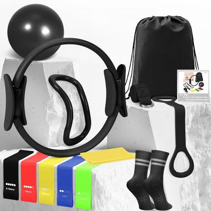 Pilates Kit for Women 13PCS, Pilates Ring Ball Resistance Bands Workout Set - color: Black