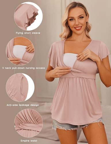 Ekouaer Maternity Shirts 3 Packs Nursing Tops Pregnancy Clothes - color: Light Grey + Black + Pink(3pcs), size: X-Large