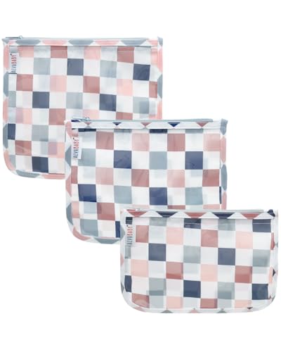 ALVA 3pcs Mess-Proof Travel Pouches,TSA Approved Toiletry Bag,Makeup Bag - color: Colored grid