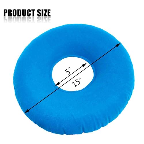 2 Pack Inflatable Donut Cushion for Tailbone Pain, Hemorrhoidal Donut Pillow, Round Donut Pillow for Sitting, Home, Car or Office Chair (15" Light Blue & Gray)