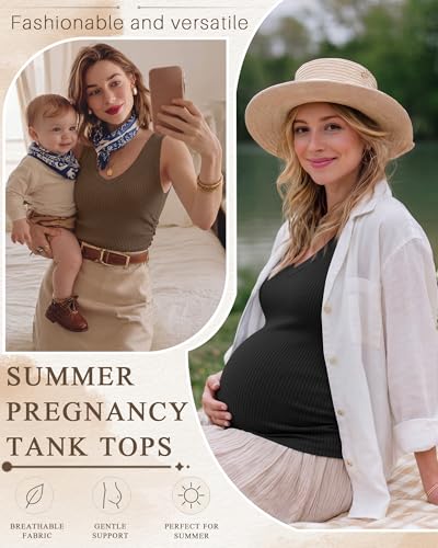 3 Pack Women's Maternity Tank Tops - color: Army Green, Brown, Black, size: Large