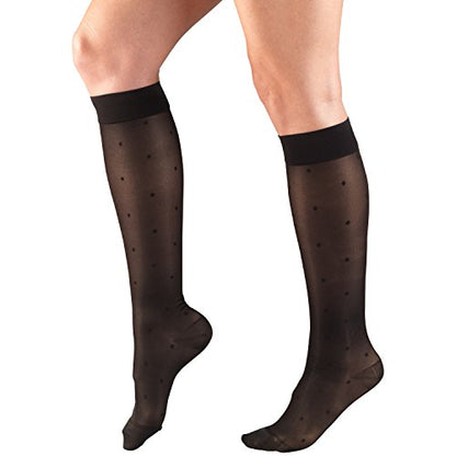 Truform Sheer Compression Stockings, 15-20 mmHg, Women's Knee High Length, Dot Pattern, Black, Small - color: Black, size: Small (1 Pair), style: Dot Pattern