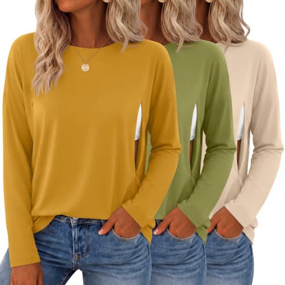 3 Pack Nursing Breastfeeding Tops - color: Ginger, Grass Green, Light Apricot, size: XX-Large