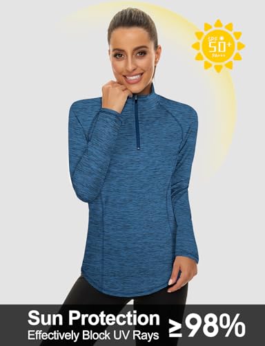 LURANEE Womens UPF 50+ Long Sleeve 1/4 Zip Pullover Athletic Hiking Running Workout Tops - color: Dark Blue-2, size: Small