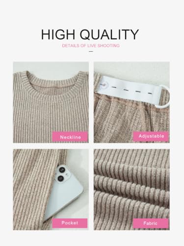 BLENCOT Maternity 2 Piece Outfits Ribbed Knit Long Sleeve Sets - color: Apricot, size: Medium