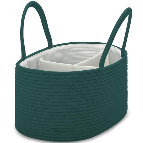 COMSE Large Cotton Rope Baby Diaper Caddy Organizer, Dark Green - color: Dark Green, size: Large